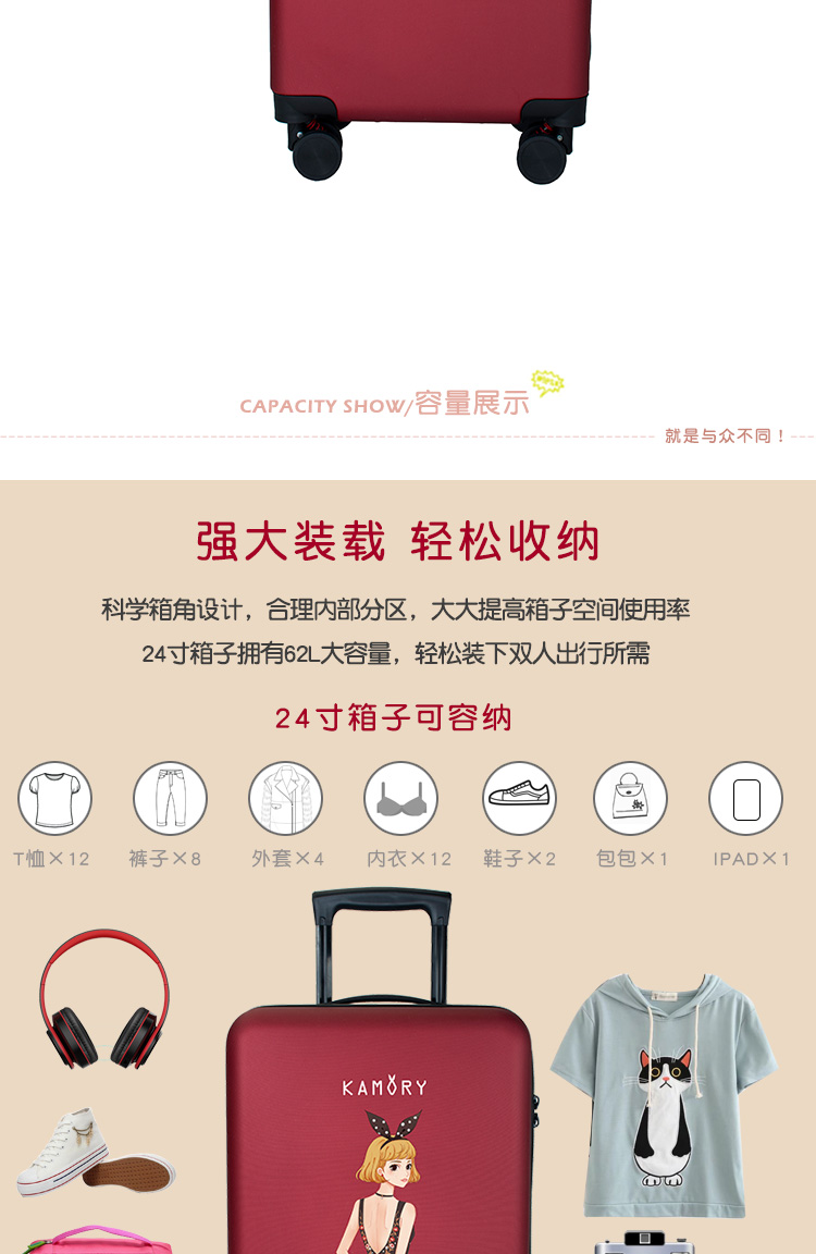 Kaimeiyuan của hồi môn cưới đám cưới của hồi môn xe đẩy vali hành lý 20 inch 24 inch nữ phổ quát bánh xe khung vali kéo