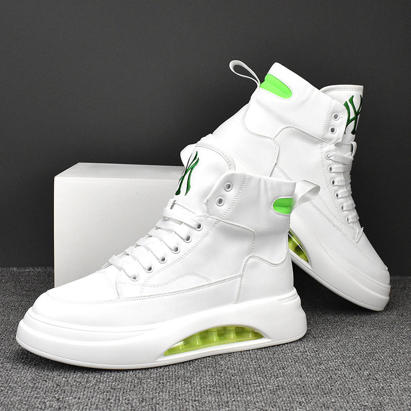 Hong Kong 2022 bursting with high cylinder small white shoes men's inner heightening movement white board shoes male air cushion Inron leather shoes
