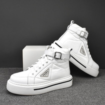 Hong Kong Sports Little White Shoes Mens Thick Bottom 100 Hitch Genuine Leather High Help Shoes Men Leisure Innane Heightening Leather Shoes Man