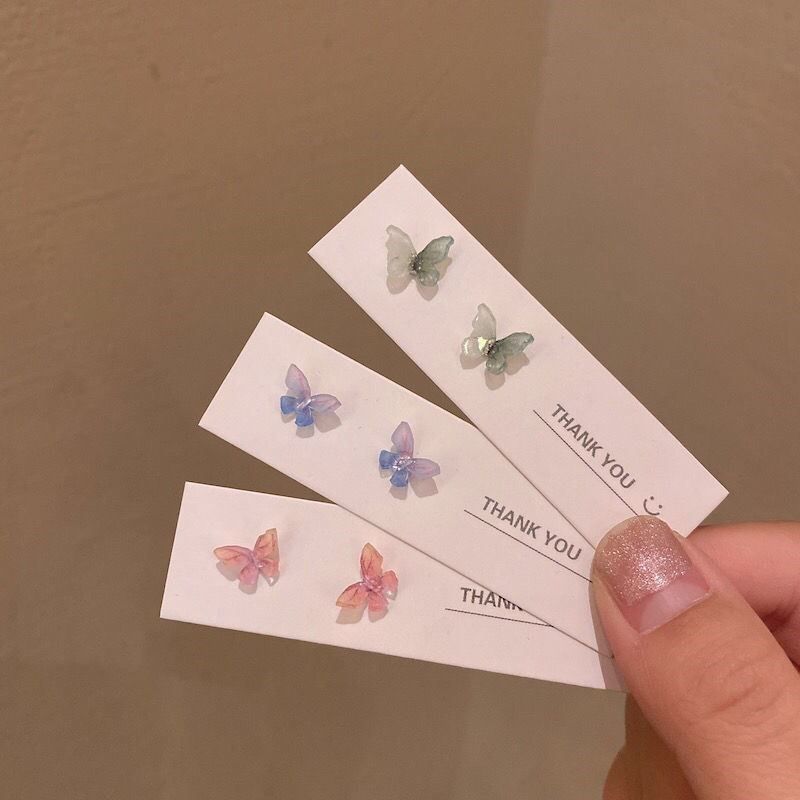 2022 new super fairy silver-plated ear pin female simple net celebrity fairy suit earrings sweet and small butterfly earrings