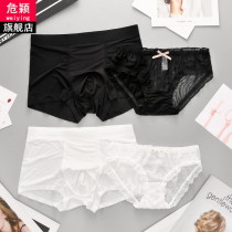 2-pack couple underwear Ice Silk summer passion sexy temptation men and women cute lace underwear pair set