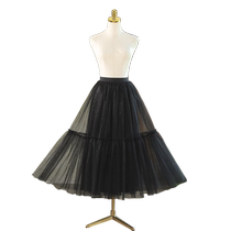 90cm bustle long Lolita mesh tutu skirt dress with inner petticoat princess style A-line skirt black