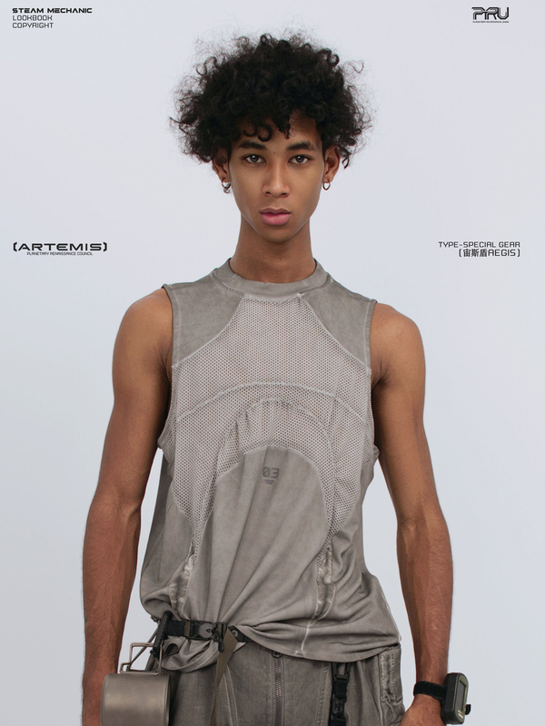 Steam Engine Steam Wasteland Dirty Dye Dark Bird Mesh Breathable Vest Unisex Slim Fit Sleeveless Tactical Top Trendy