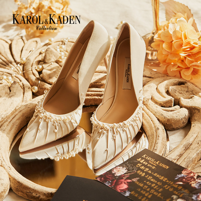 KAROL & KADEN wedding shoes women's 2021 autumn new niche design pearl white wedding dress high heels women's shoes