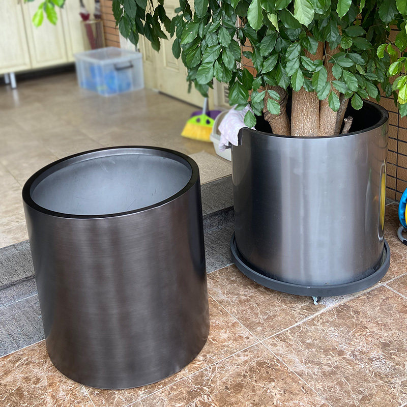 Stainless steel cylindrical flower pot outdoor large flower box metal flower box Hotel square Guesthouse Flower bowl custom size