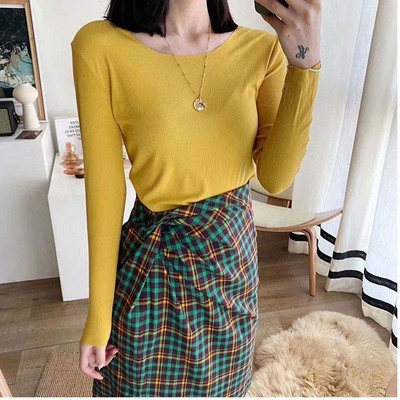 修身打底衫新款舒适百搭圆领螺纹长袖T桖