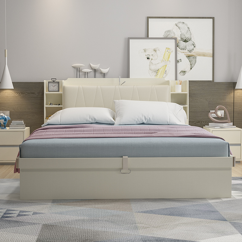 Pneumatic high box bed modern minimalist 18m small apartment multifunctional storage storage bed wedding bed master bedroom double bed