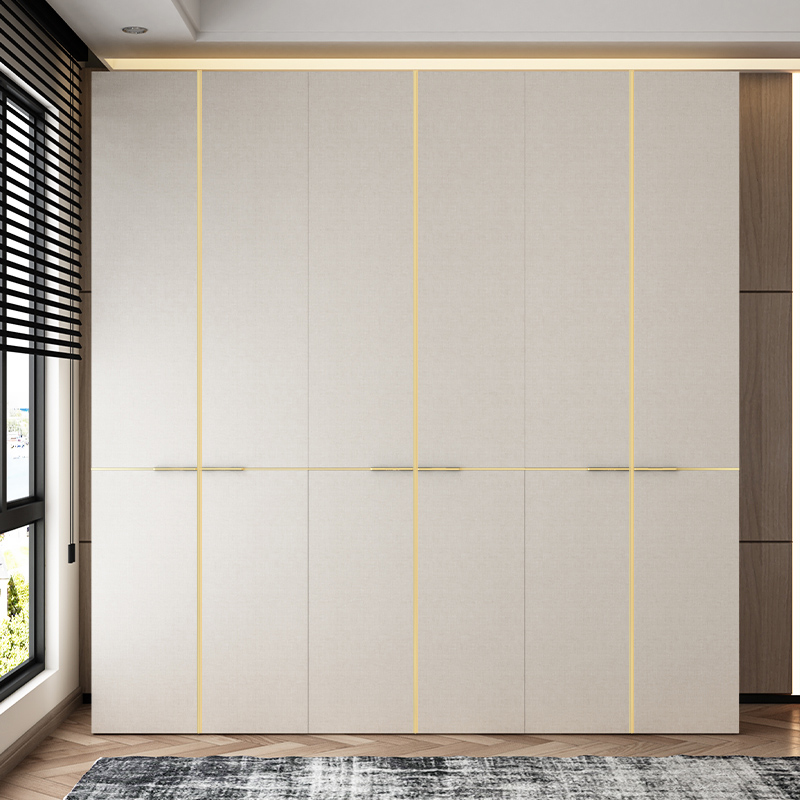 Light luxury wardrobe home bedroom cream series 468 flat door overall storage wooden modern minimalist wardrobe