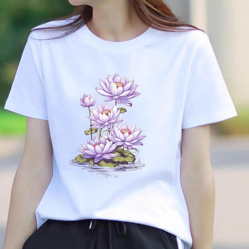 洋气流行网红爆款女士时尚通勤休闲印花ins韩版圆领打底衫短袖T恤