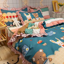 Childrens sheets Girl princess pink cute Japanese cotton three-piece four-piece set ins Nordic girl Korean style