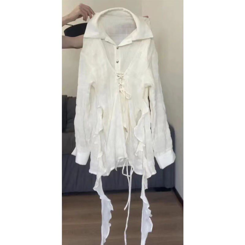 Twenty-one Bowls of Rice (Mermaid) 2022 Spring New Design National Style Strap Slightly Transparent Shirt Women