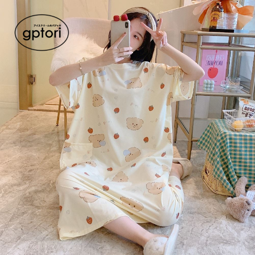 Japan's pajamas lady summer fat MM pregnant women loosen 2021 thin long - term weight and new sleepskirts summer