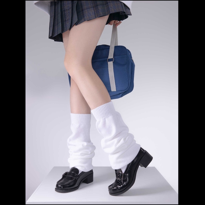 Jk Japanese Style Flat Bubble Socks 70cm School Supply Extra Wide Slouch Socks Slimming White Mid-Calf Elephant Socks