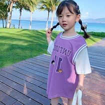 Childrens dress summer childrens dress baby T-shirt long air leave two long skirts girls pure cotton leisure dress