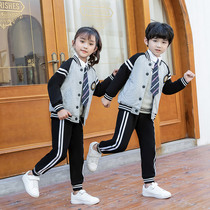 Primary school uniforms spring and autumn three-piece gray British baseball uniforms childrens sports class uniforms kindergarten uniforms
