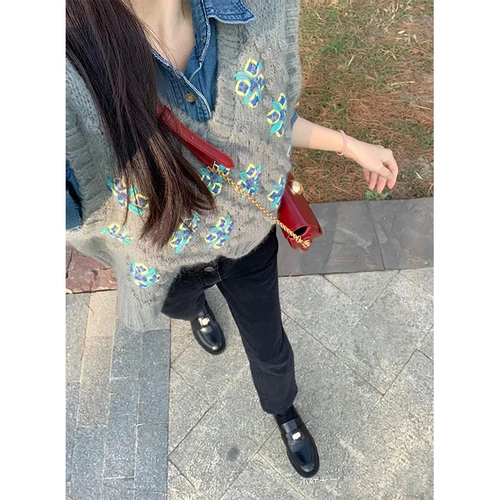 Весенний ретро трикотажный жилет, рубашка, комплект