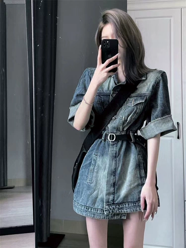 Ретро летнее джинсовое платье, небольшая юбка, дизайнерская мини-юбка, в американском стиле, коллекция 2023, изысканный стиль, популярно в интернете