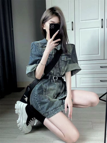 Ретро летнее джинсовое платье, небольшая юбка, дизайнерская мини-юбка, в американском стиле, коллекция 2023, изысканный стиль, популярно в интернете