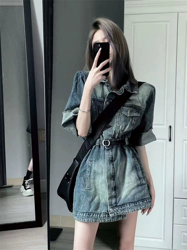 Ретро летнее джинсовое платье, небольшая юбка, дизайнерская мини-юбка, в американском стиле, коллекция 2023, изысканный стиль, популярно в интернете