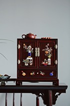 Yijia Indian small-leaf red sandalwood tea side cabinet with hundreds of treasures inlaid with classical double-door storage box tea cabinet for peace and prosperity