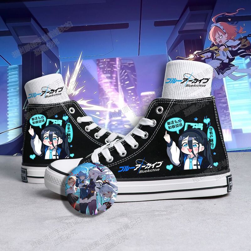 2024 Azure Archive Shoes Spring Season Two-Dimensional Style High-Top Canvas Shoes for Male and Female Students, Casual Breathable Sneakers
