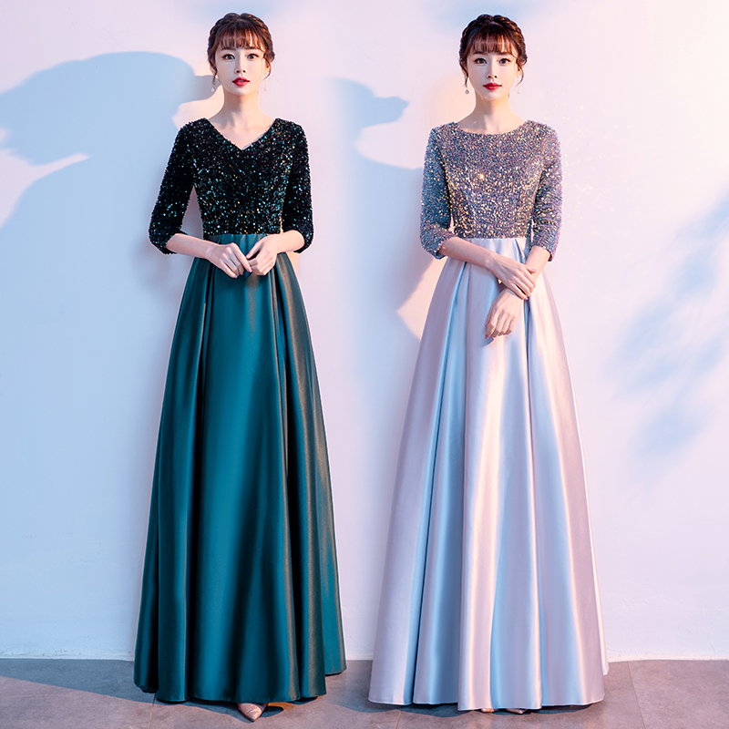 Choir Performance Attire, Feminine Host Conductor Evening Dress, Red Song Competition Wish-Fulfilling Stage Long Dress for Adults