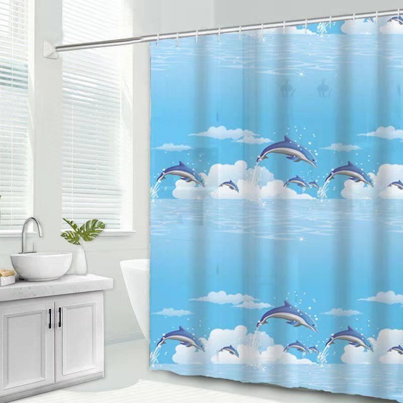 Cool and thin section free punching shower curtain waterproof and mildew proof shower curtain cloth bathroom partition curtain curtain curtain bathroom shower curtain