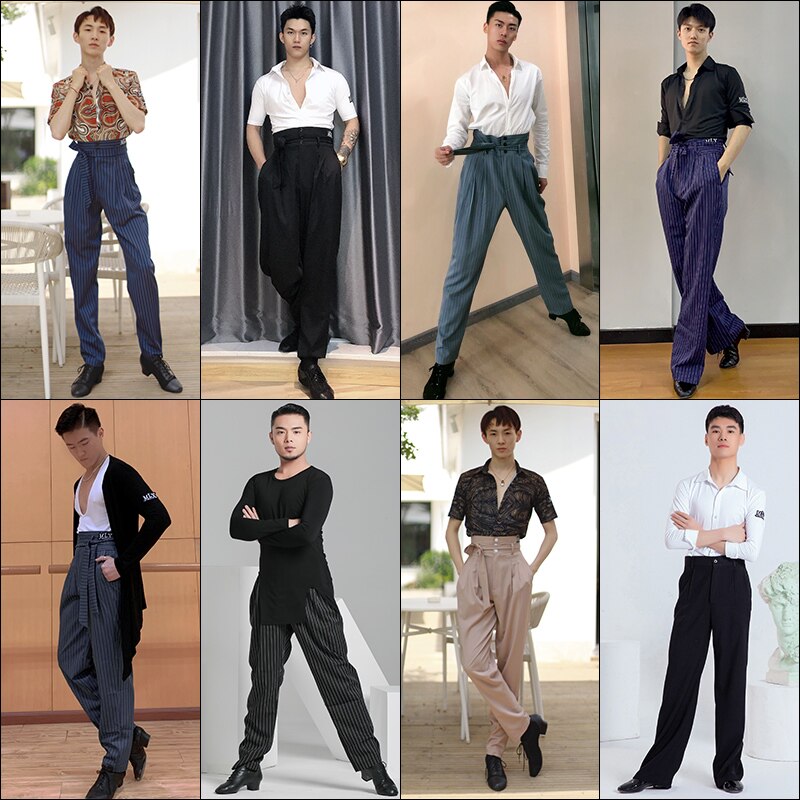 Mulanxi Men's Latin Dance Practice Pants Wide Leg Modern Style National Standard Dance Straight Tube Practice Pants Suitable for Cowboy Samba