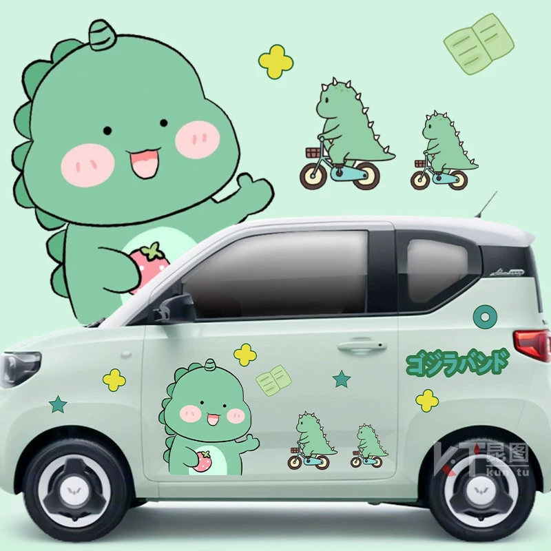 Wuling Hongguang miniev macaron nhãn dán xe hơi khủng long nhỏ phim hoạt hình trang trí kiến ​​nhỏ kem nhãn dán xe hơi dán decal xe oto tem sườn xe ô tô 