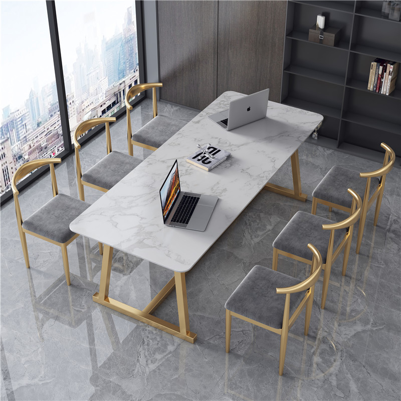 Nordic marble desk simple modern conference table long table work table light luxury reception meeting guests negotiation table and chairs