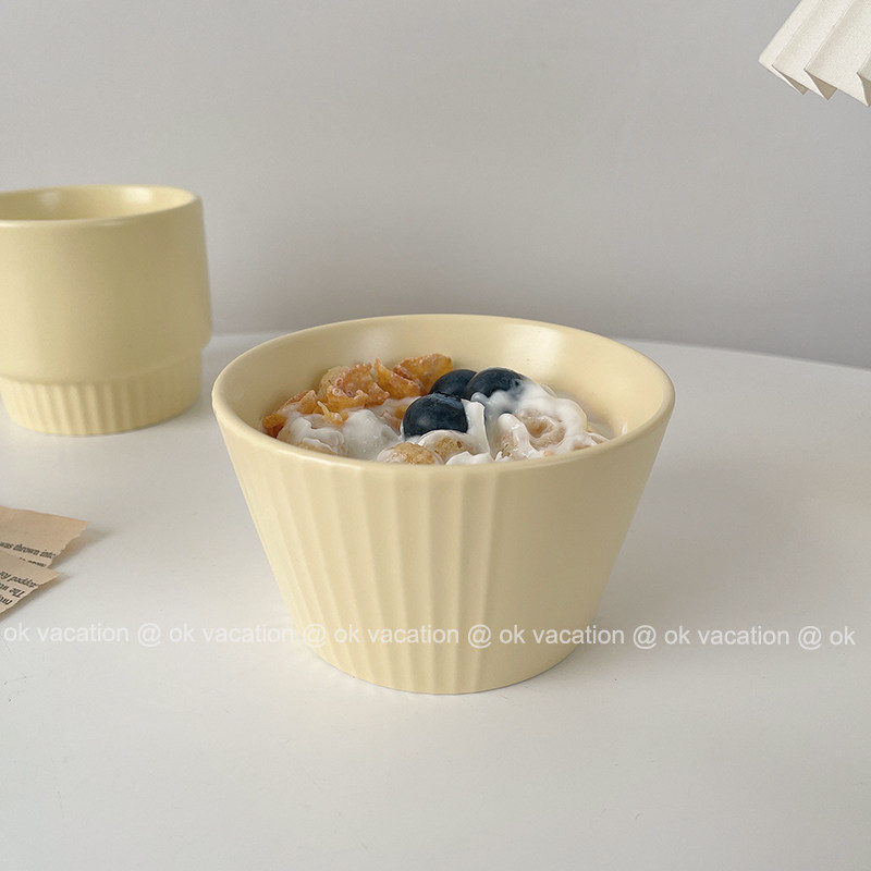 Korean in cream yellow matte ceramic yogurt bowl rice dish cereal cereal breakfast plate Mark cup coffee cup salad plate