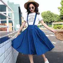 Girls summer suspender skirt two-piece suit skirt t-shirt big boy girl foreign style net red mother and daughter parent-child wear
