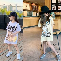 2021 summer dress girls short-sleeved T-shirt skirt foreign style baby Korean version mid-length loose half-sleeved top trendy t