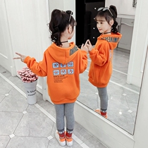 Girls spring and autumn suits medium and long Korean fashion middle-aged childrens sweaters autumn and winter models and fleece new girls tops