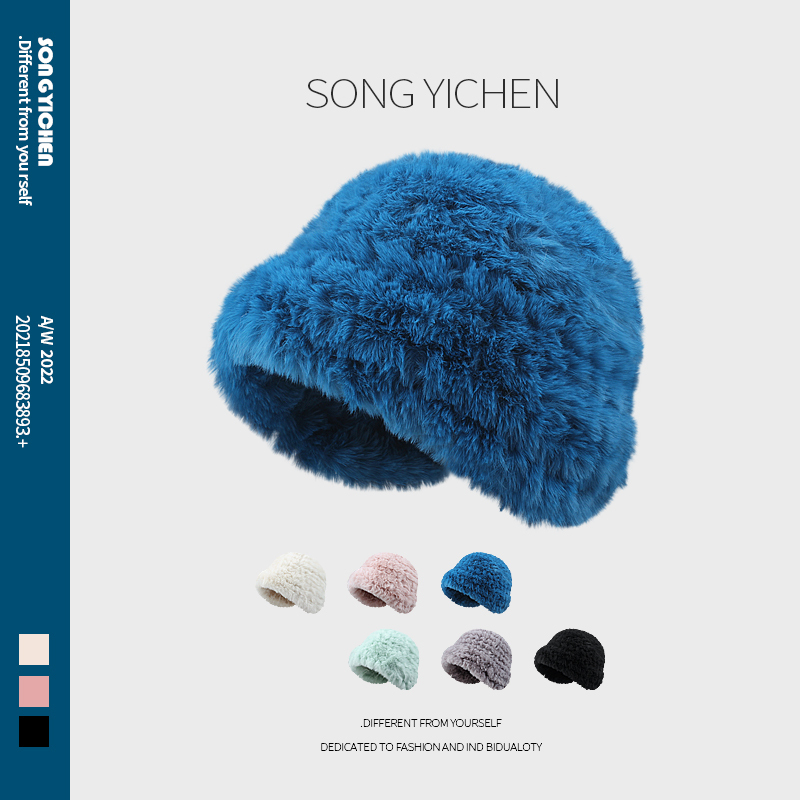 Korean Style Internet Celebrity Thickened Warm Real Rabbit Fur Plush Hat for Women, Winter Cold-Proof Furry Hat, Head-Covering Knit Hat