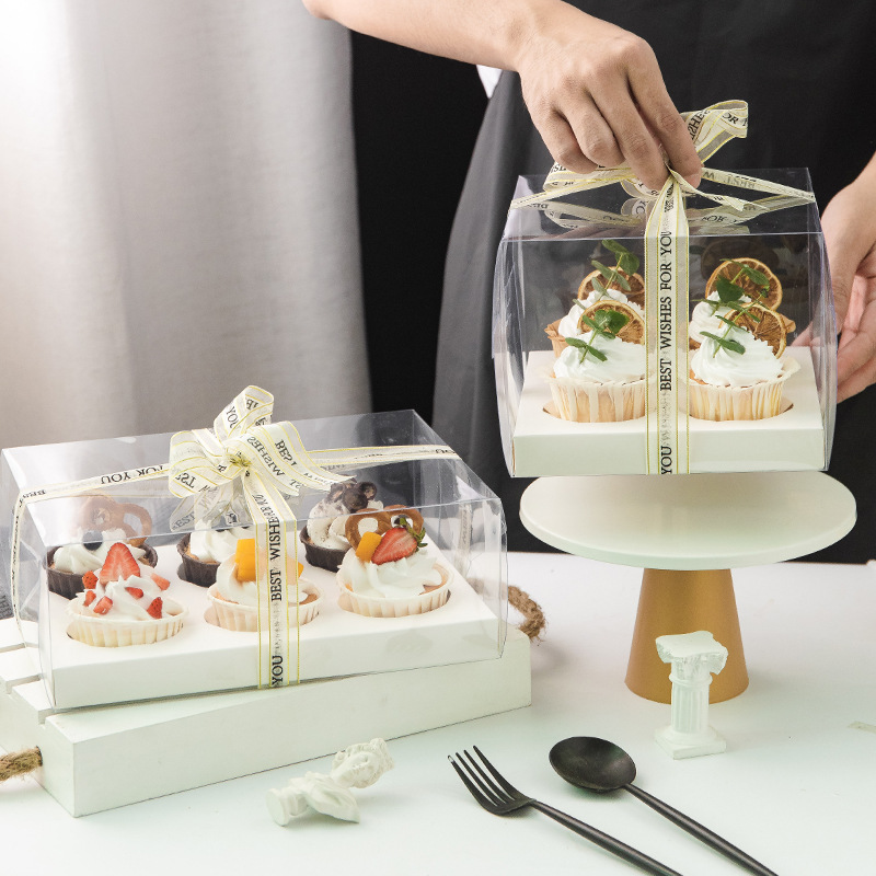 Cupcake packaging box cup Cupcake Qi Wind cake 4-grain 6-grain packaging box SubmarfenCup transparent Mother's Day