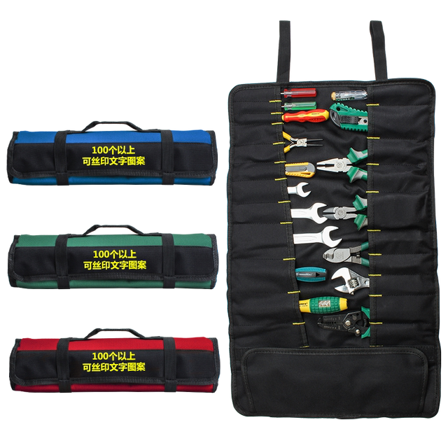 Thickened roll tool kit roll type insert bag hardware electrician multi-function repair canvas hand storage bag