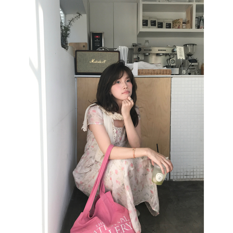 Cheers! Apple Jasmine Korean-Style Sweet Flutter-Sleeve Dress with Sleeves, Long Dress for Spring and Summer Women