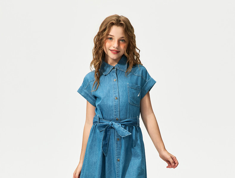 платье nautica/诺帝卡童装 女童牛仔连衣裙夏季新款儿童牛仔裙装衬衫领