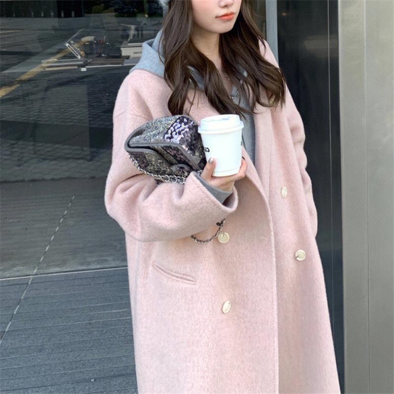 European-Style Long-Haired New Double-Sided Cashmere Coat for Women, 100% Pure Wool Woolen Coat with a Suit Collar, Casual Woolen Coat
