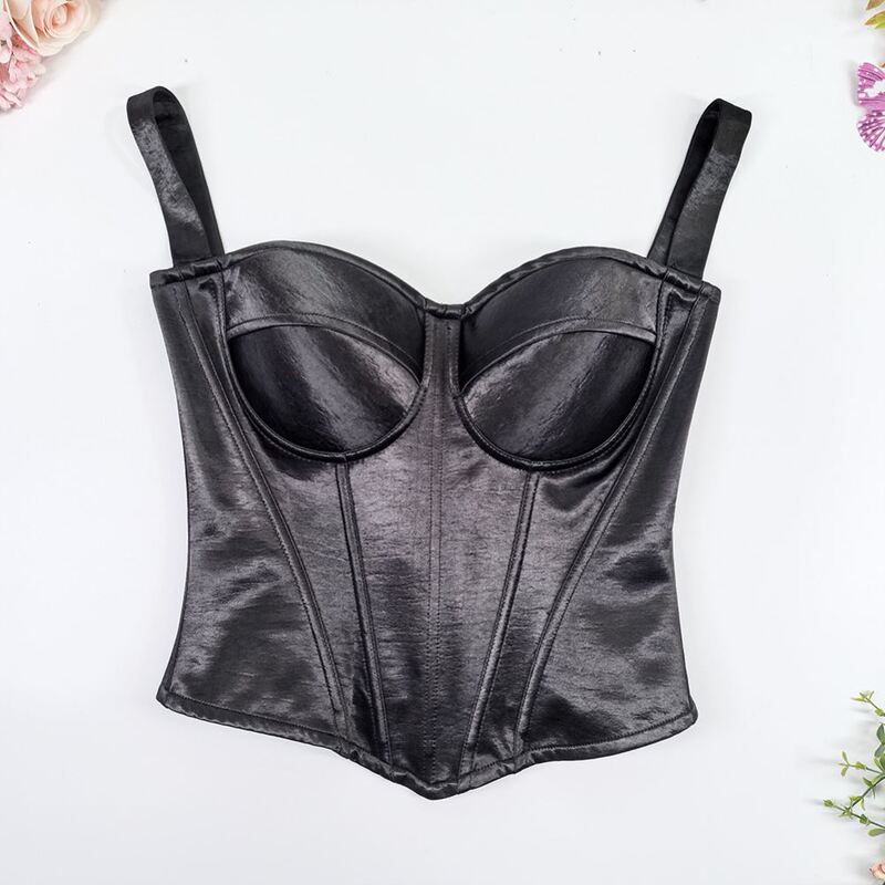 Acetate Satin Camisole with Built-In Bra, Nordic Style, Push-Up, Backless, Side Breast Support, Underwire Bra