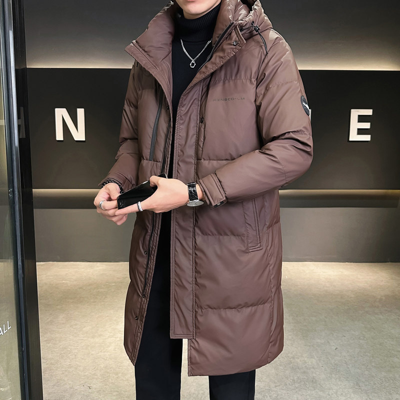 Romon Men's down Jacket, New Winter Model, Lightweight, Trendy Brand, High-End, Mid-Length Design, Thickened Hooded Winter Coat