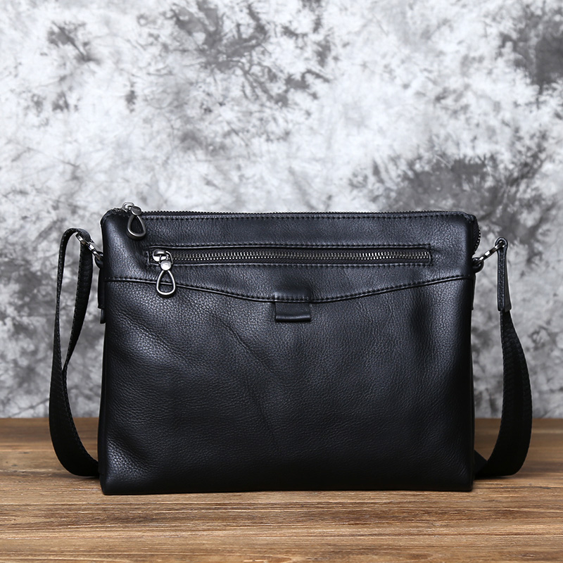 Original first layer cowhide men's shoulder bag casual business messenger bag leather horizontal multi-compartment tablet bag