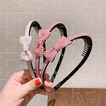 Hair Stirrup Netting Red 2021 New Butterfly Knot Hair Stirrup Adorned South Korea Child Girl Retro Plaid Head Hoop Hairpin