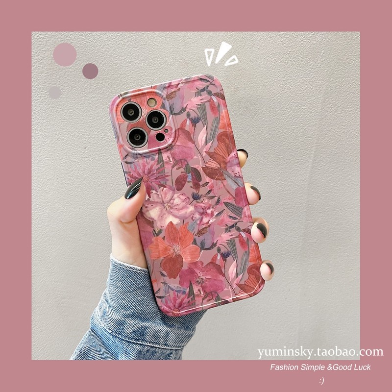 Pink retro flower to apply iPhone13 shell silicone apple 11 12Promax soft lady x anti-fall