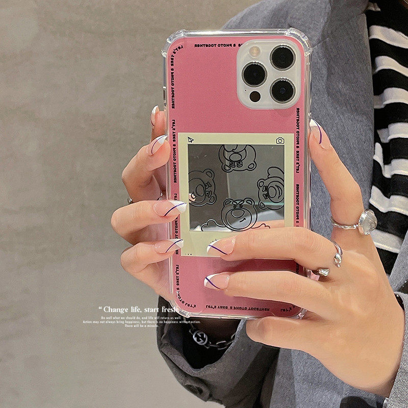 Apple 13 shell premium sense suitable for mirror strawberry bear iphone12promax silicone anti-fall female models