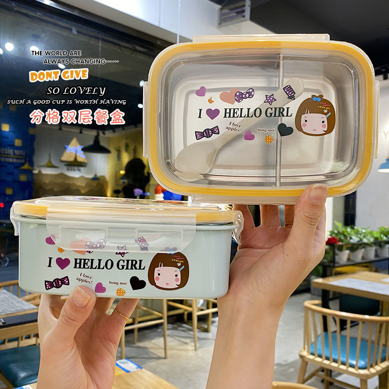 Children's fruit box compartment children's stainless steel primary school student thermal insulation lunch box office worker portable compartmental lunch box with meals