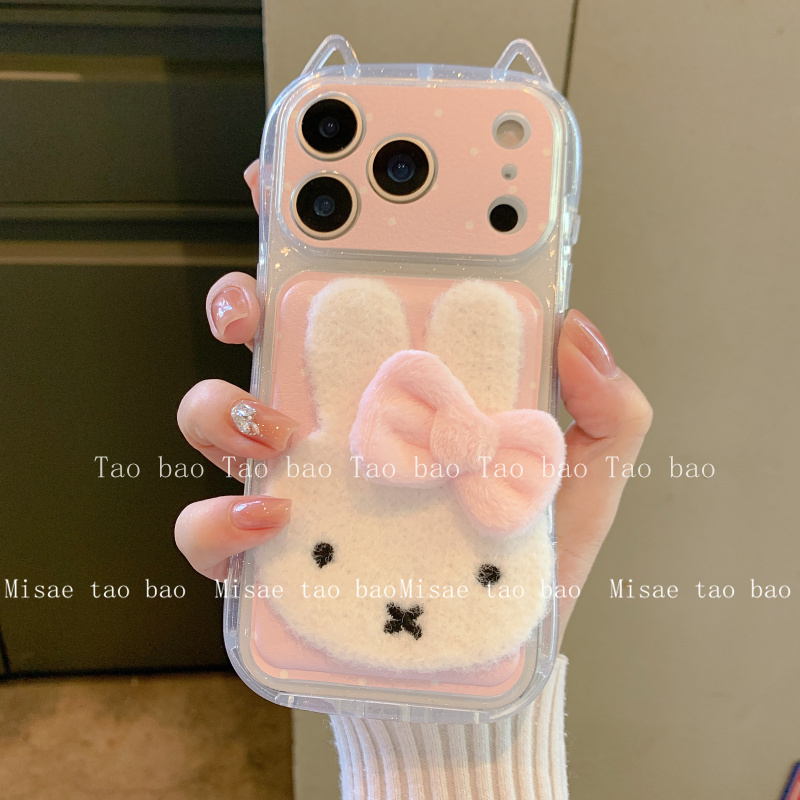 Cartoon Cat Ears Foundation Large Face Cute Rabbit Pink Wrist Suitable for Iphone17Promax Phone Case Apple 16 New Model 15Pro Girly Heart 14 Creative 16Pm17 Anti-Drop Protective Cover Cartoon Cat Ears Foundation Large Face Cute Rabbit Pink Wrist Suitable for Iphone17Promax Phone Case Apple 16 New Model 15Pro Girly Heart 14 Creative 16Pm17 Anti-Drop Protective Cover
