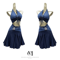 Meichen UP DANCE2024 summer new style denim halterneck suspender pleated skirt Latin dance practice suit for women