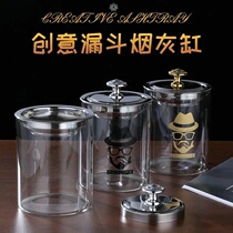 Funnel ashtray creative stainless steel household with lid trend ashtray personality living room smoke ins Wind anti-flying ash